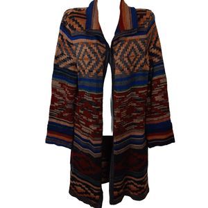 Spense Knit Womens  Multicolor Southwestern Aztec Detail Open Front Cardigan, Lg